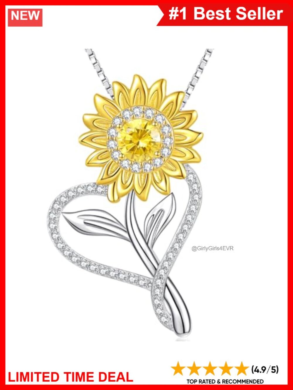 18K Gold Plated Sunflower Pendant Necklace S925 Sterling Silver Moissanite